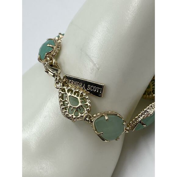 Kendra Scott Brynn Gold Plated Mint Light Green Chalcedony Bracelet Retired - Picture 7 of 10